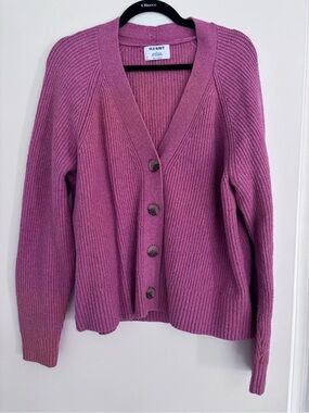 Old Navy Rose Pink Button-Up Ribbed V-Neck Cardigan